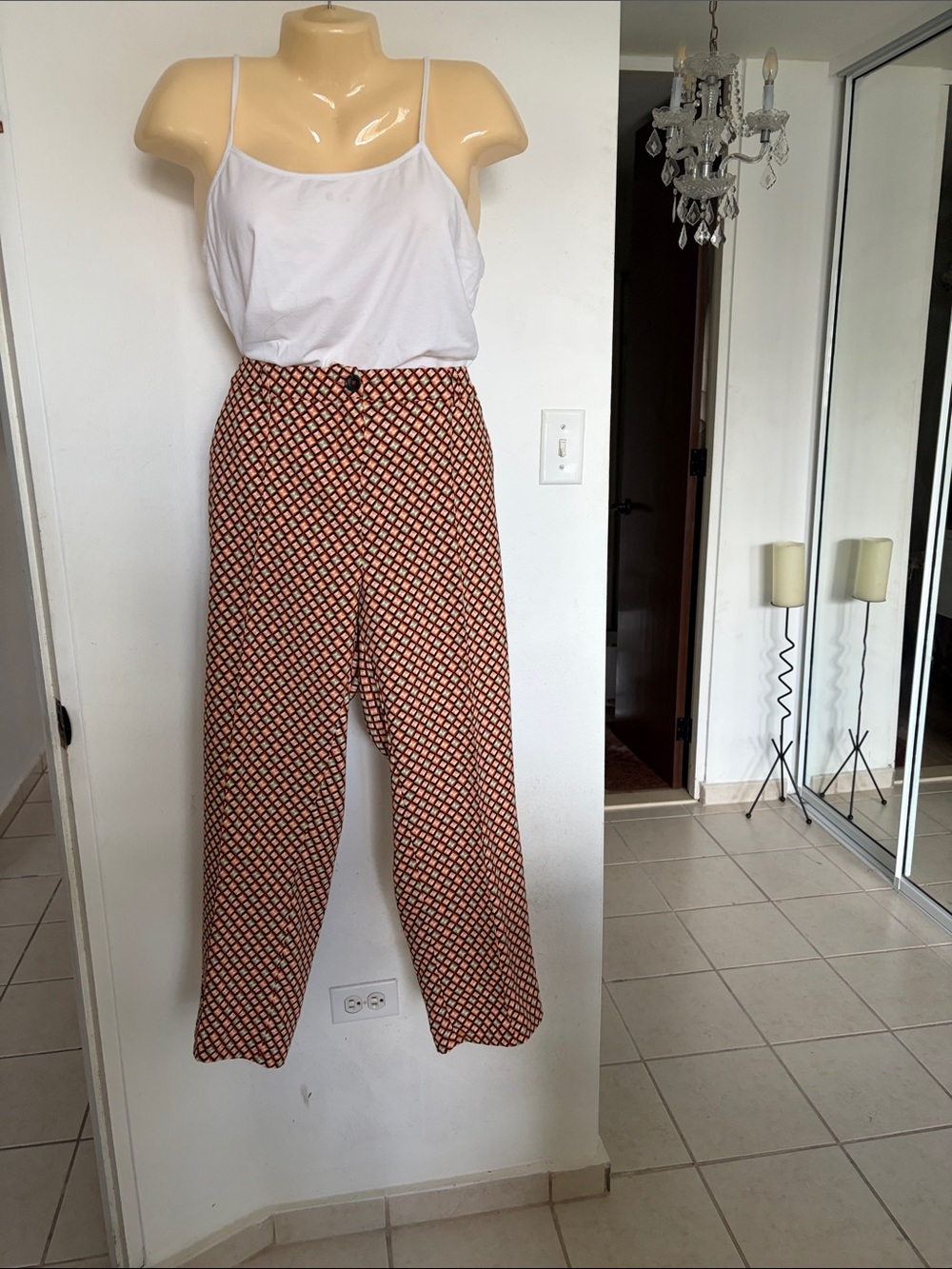 like an angel Orange & White Geo-Print Wide Leg Trousers